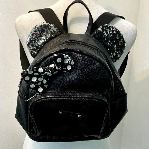 Disney Minnie Mouse backpack in black with sequin ears and bow.Adorable! Minnie Mouse Velvet Sequin Ears Disney Loungefly Mini  main image 4